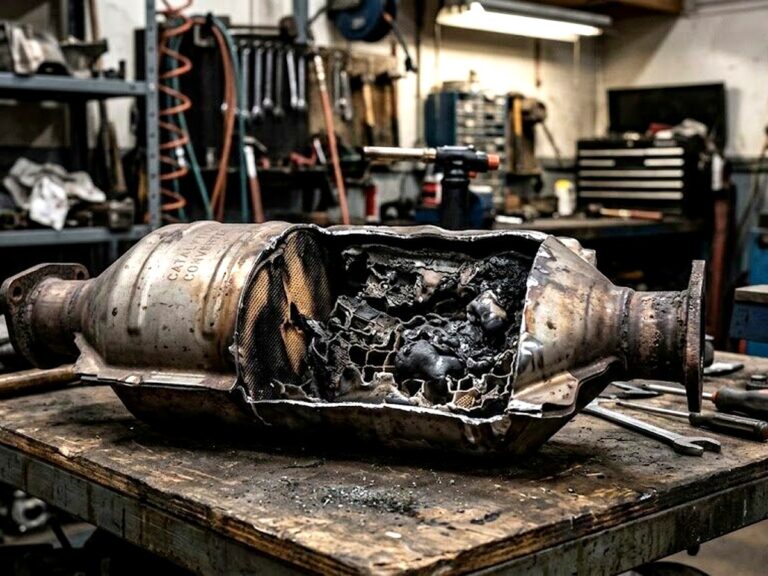 Mechanic inspecting exhaust and emissions components during repair guide