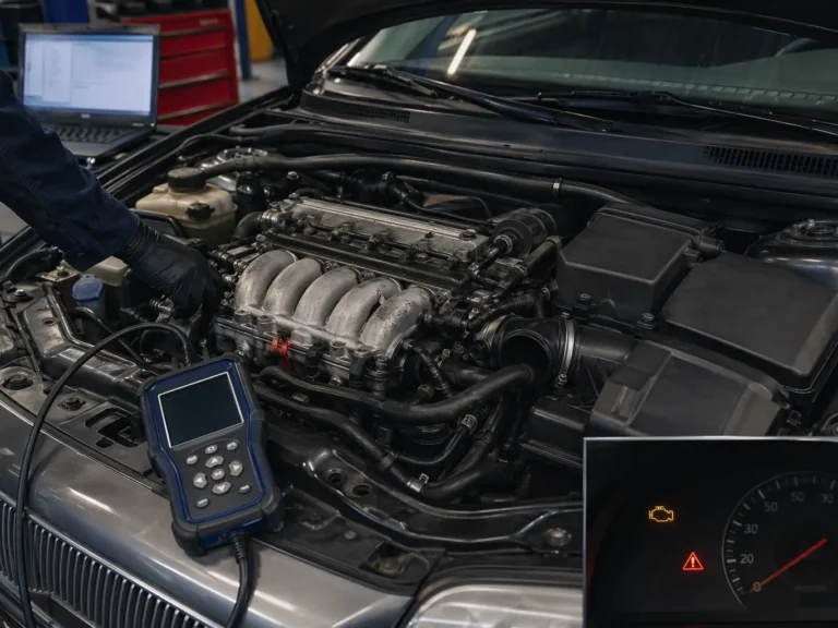 Mechanic inspecting engine components during Volvo S40 B5244S4 Engine Most Common Error Codes and DTC Guide diagnosis
