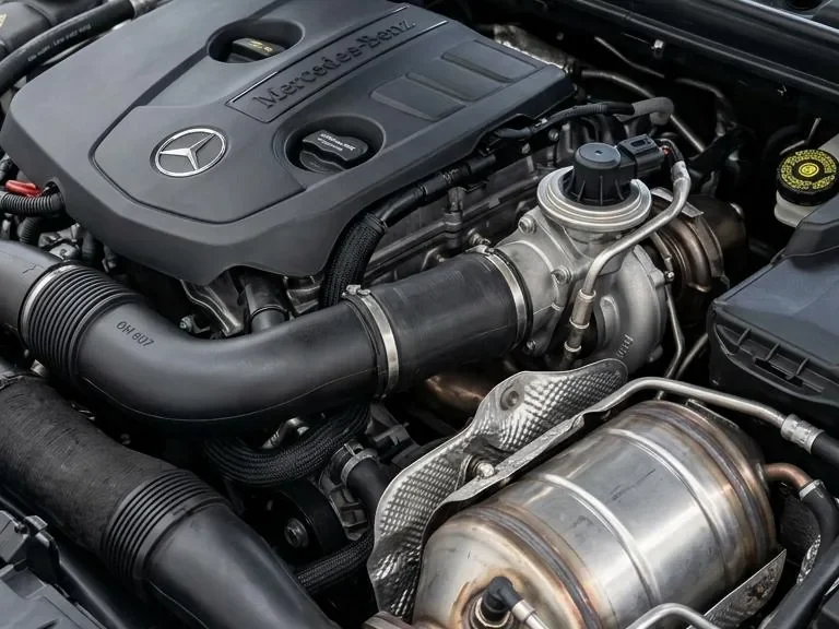 Mercedes CLA 180 D engine bay showing emissions components