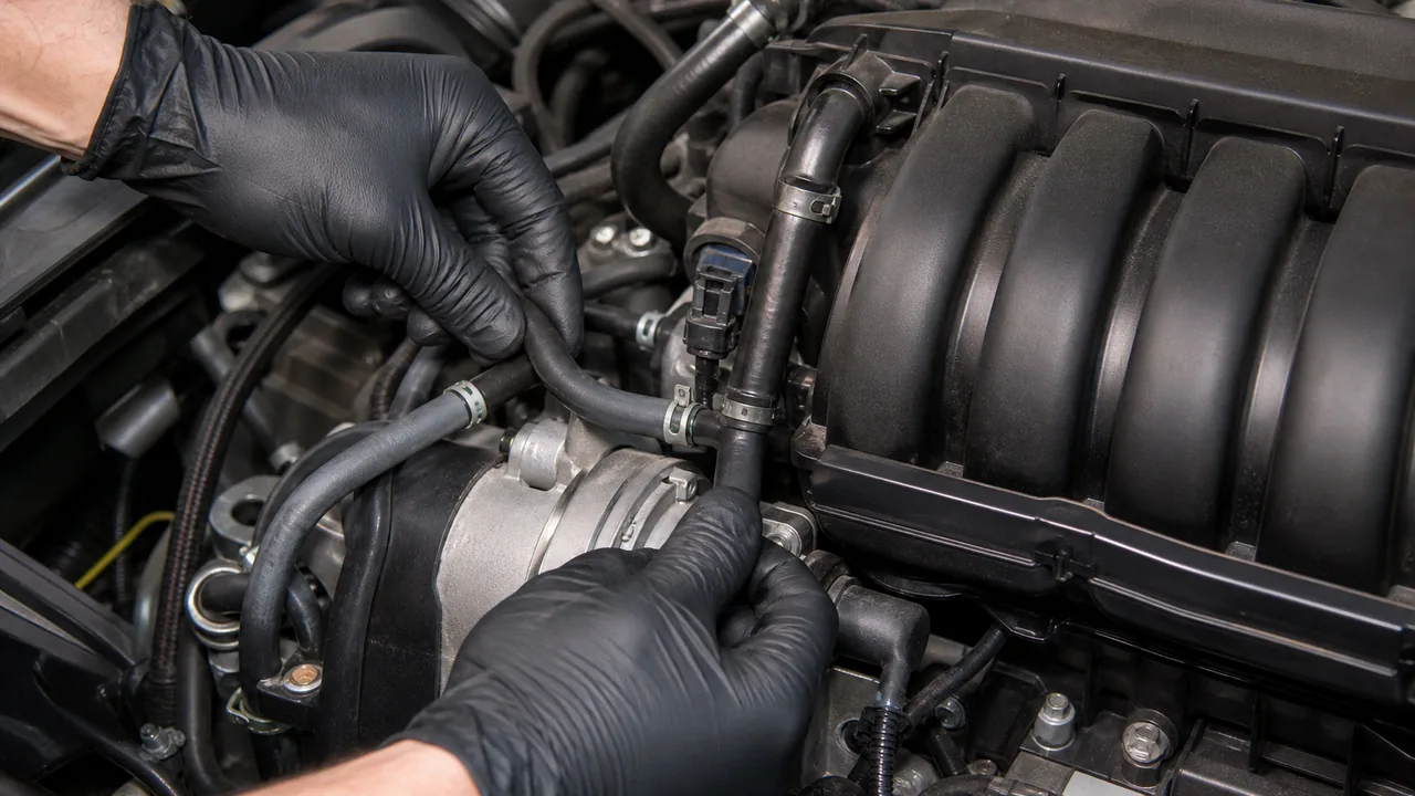 Rough Idle After Cleaning Throttle Body: Relearn, Vacuum Leak, or Dirty MAF? 1 Inspecting vacuum hoses connected to the intake manifold for leaks.