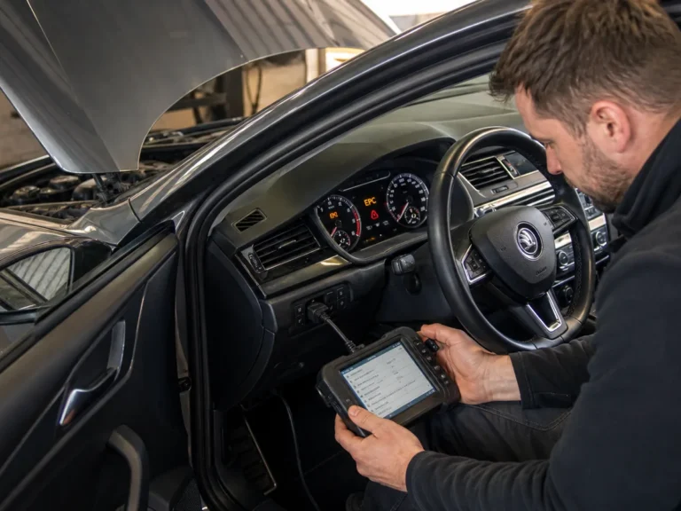 Technician checking vehicle skoda epc light with loss of power: what it means and what to scan first symptoms in the misfire system