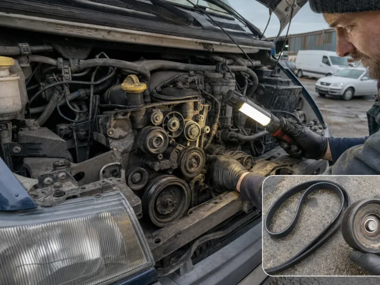 Mechanic inspecting transmission & drivetrain components during repair guide