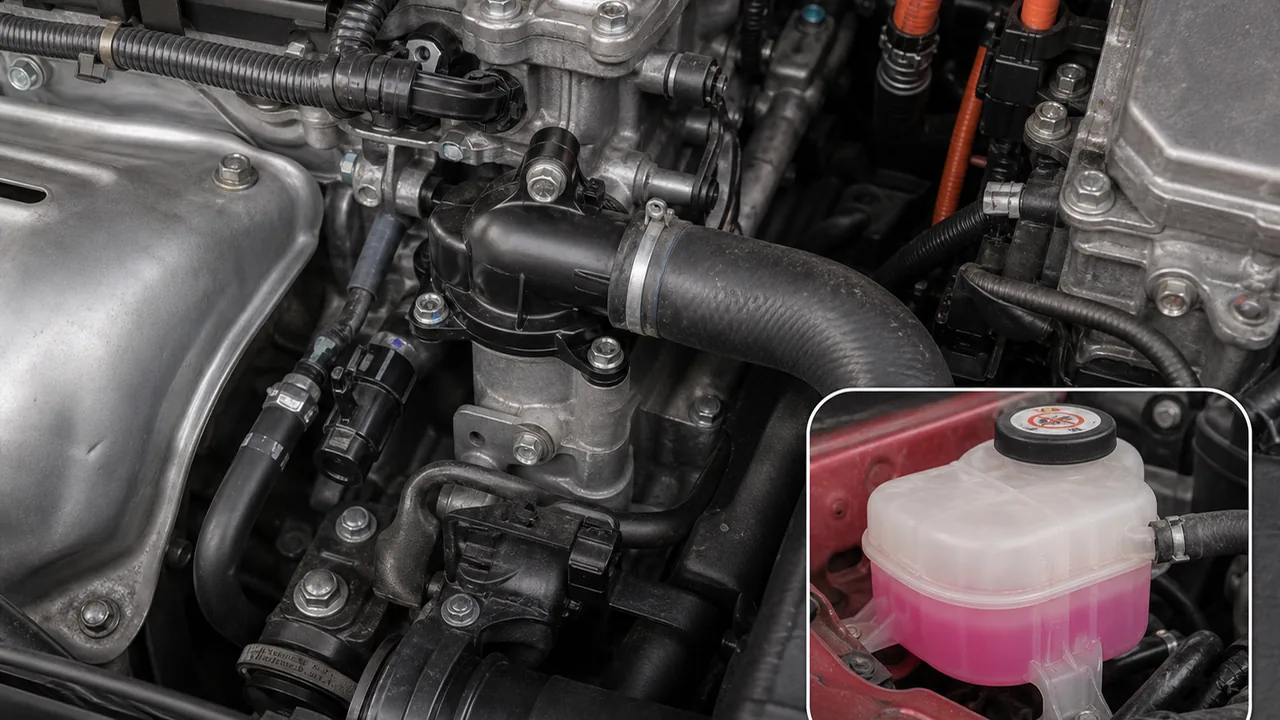 2017 Toyota Camry Hybrid Pink Coolant Top-Off: What Is Safe to Mix 3 Inspection steps illustration for 2017 Toyota Camry Hybrid Pink Coolant Top-Off: What Is Safe to Mix