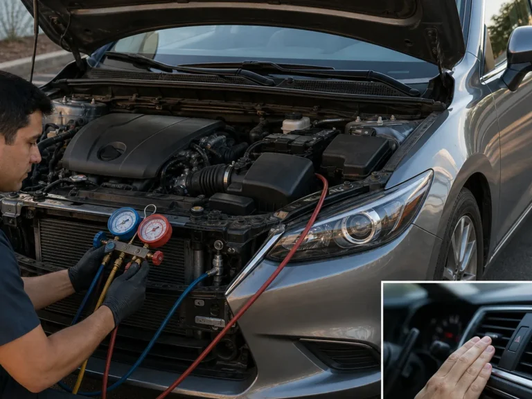 Mechanic inspecting hvac components during repair guide