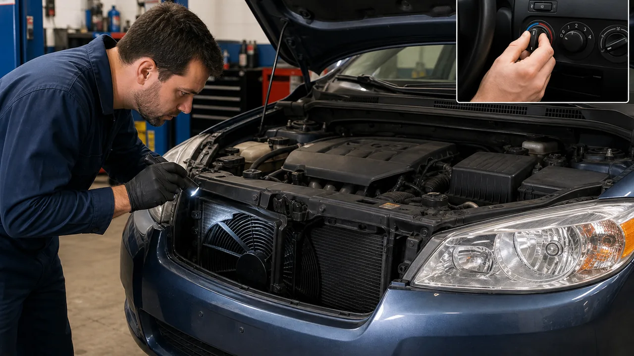 Before replacing it: Owner Checks You Can Do Safely illustration for AC Blows Warm at Idle but Cold While Driving: Fan, Refrigerant, or Compressor?