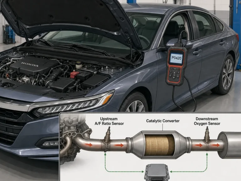 Honda Accord diagnostic for P0420 highlighting oxygen sensors and catalytic converter