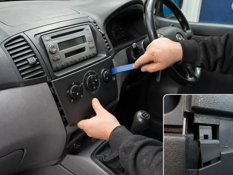 Mechanic inspecting body & interior components during repair guide