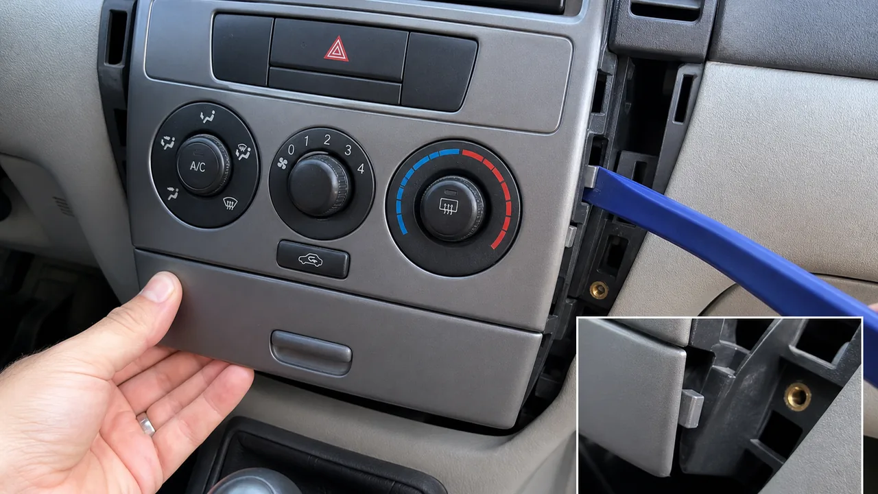 How to Diagnose a 2004 Toyota Corolla Verso Heater Control Fascia That Will Not Come Off 3 Inspection steps illustration for How to Diagnose a 2004 Toyota Corolla Verso Heater Control Fascia That Will Not Come Off