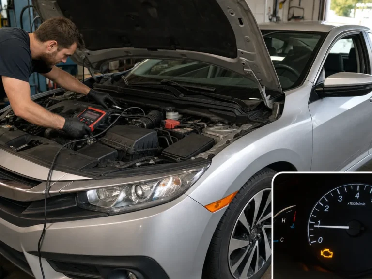 Technician checking vehicle how to diagnose a 2016 honda civic that starts stalling with the engine light on symptoms in the misfire system
