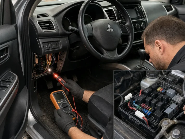 Mechanic inspecting electrical & battery components during repair guide