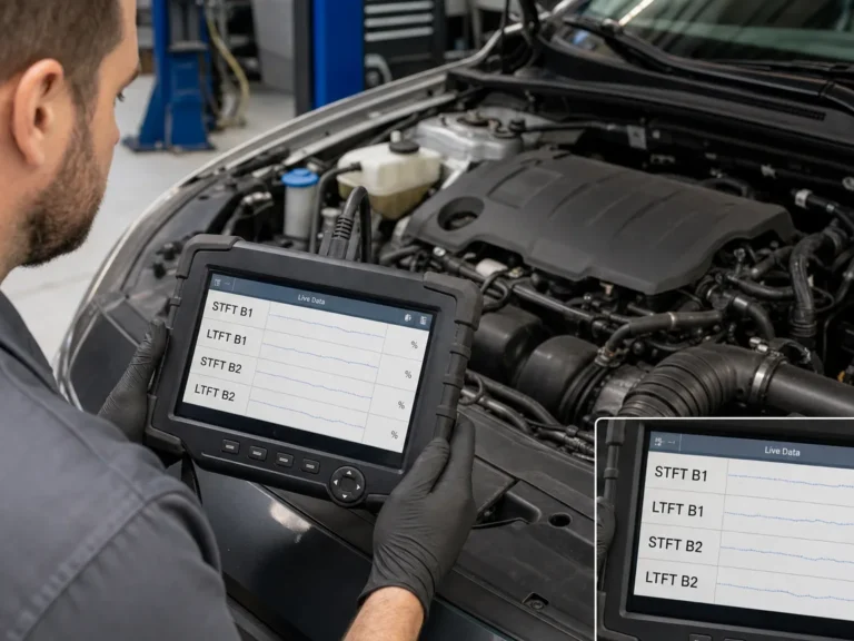 Scan tool fuel trim live data used to diagnose P0171 and P0174 lean codes