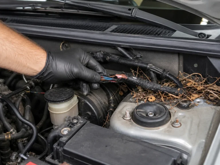 Mechanic inspecting body & interior components during repair guide