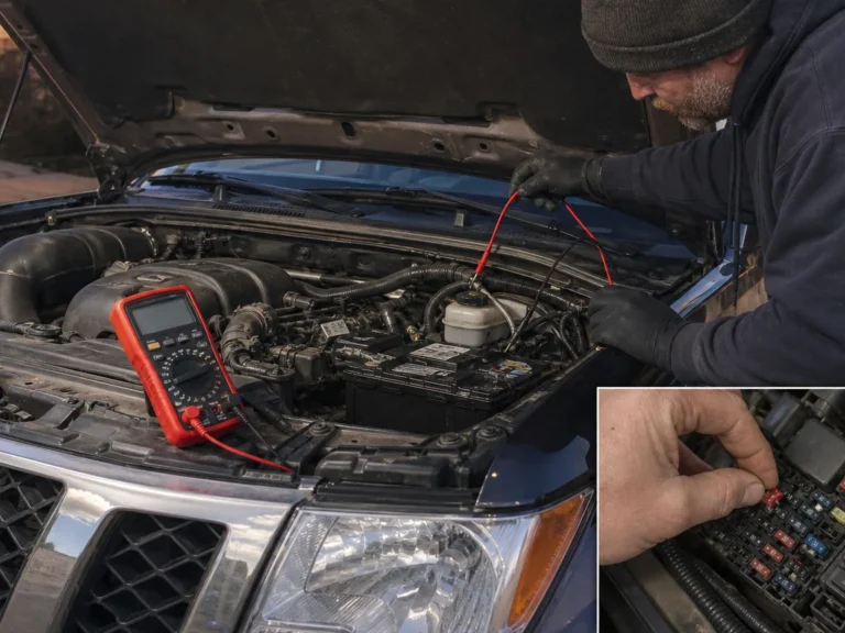 Mechanic inspecting electrical & battery components during repair guide
