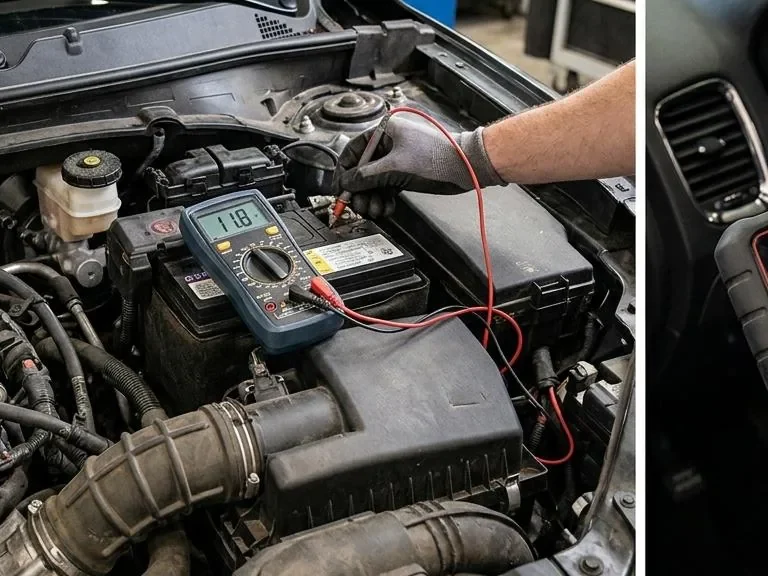 Mechanic inspecting emissions components during U0100 diagnosis