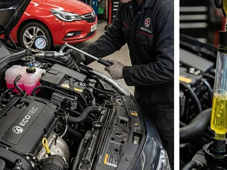 Technician checking vehicle what causes a vauxhall to overheat symptoms in the cooling system