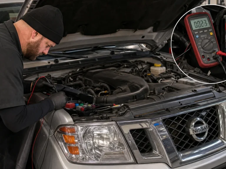 Mechanic inspecting electrical & battery components during repair guide