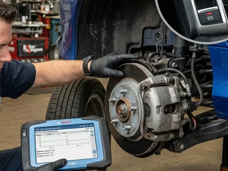 Mechanic inspecting cooling components during repair guide