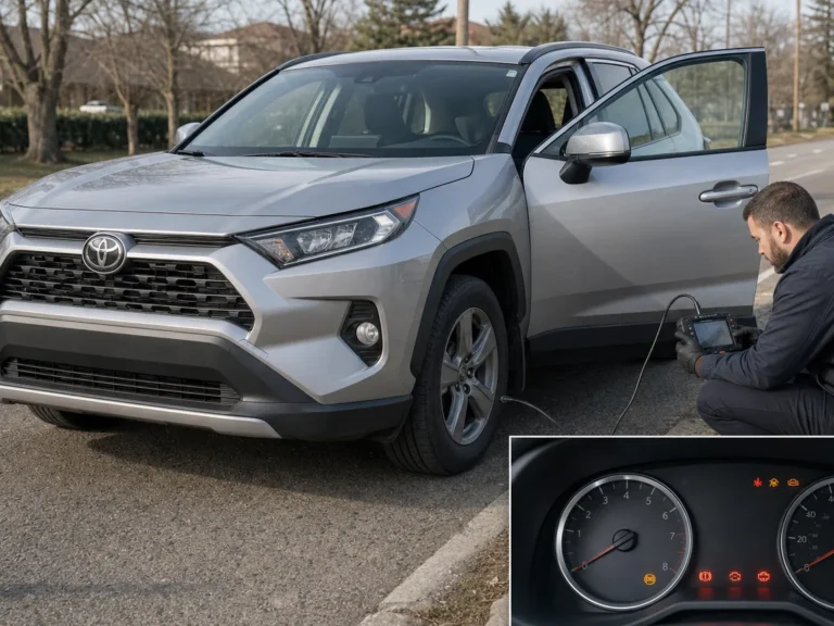 Technician checking vehicle why a 2025 toyota rav4 can slam on the brakes and shut off symptoms in the braking system
